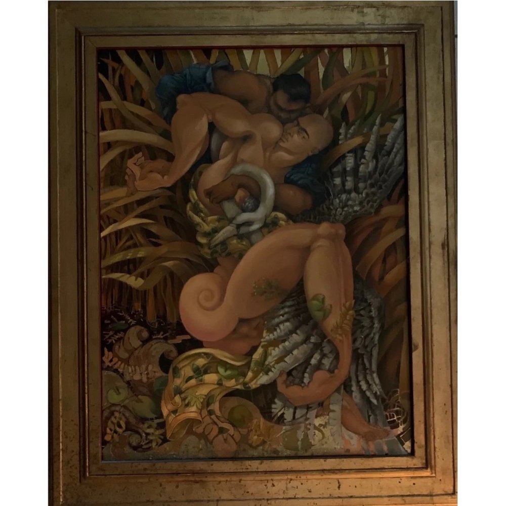 LEDA AND THE SWAN Painting by Radoccia  32x24  Acrylic  on canvas  Signed Framed